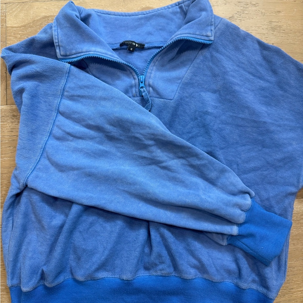 Women's Acid Wash Light Blue Half Zip Sweatshirt